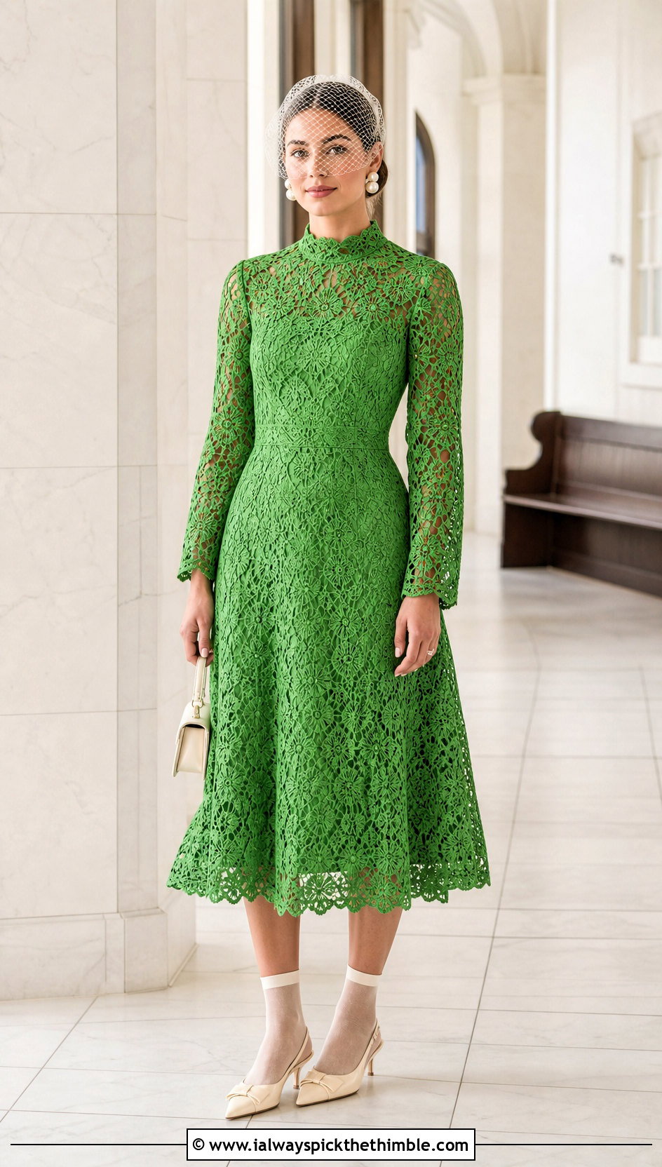 High Neck Crochet Lace Midi Wedding Dress - 20 crochet lace wedding dress outfit ideas