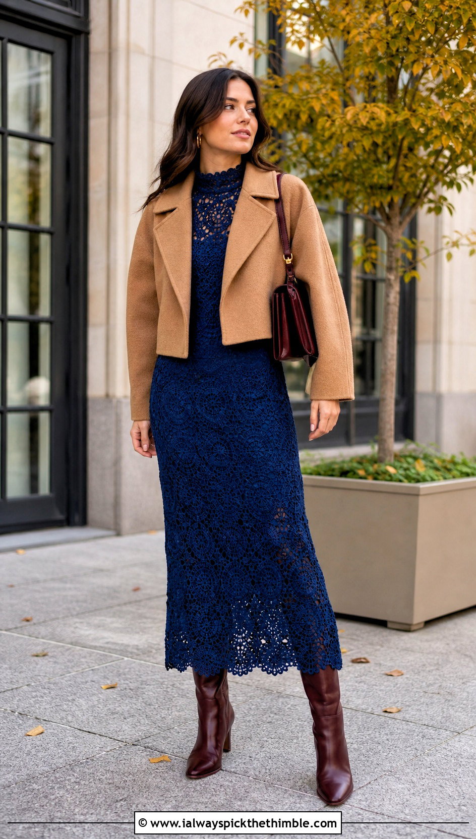 High Neck Crochet Long Dress With Knee High Boots - 25 crochet long dress outfit ideas