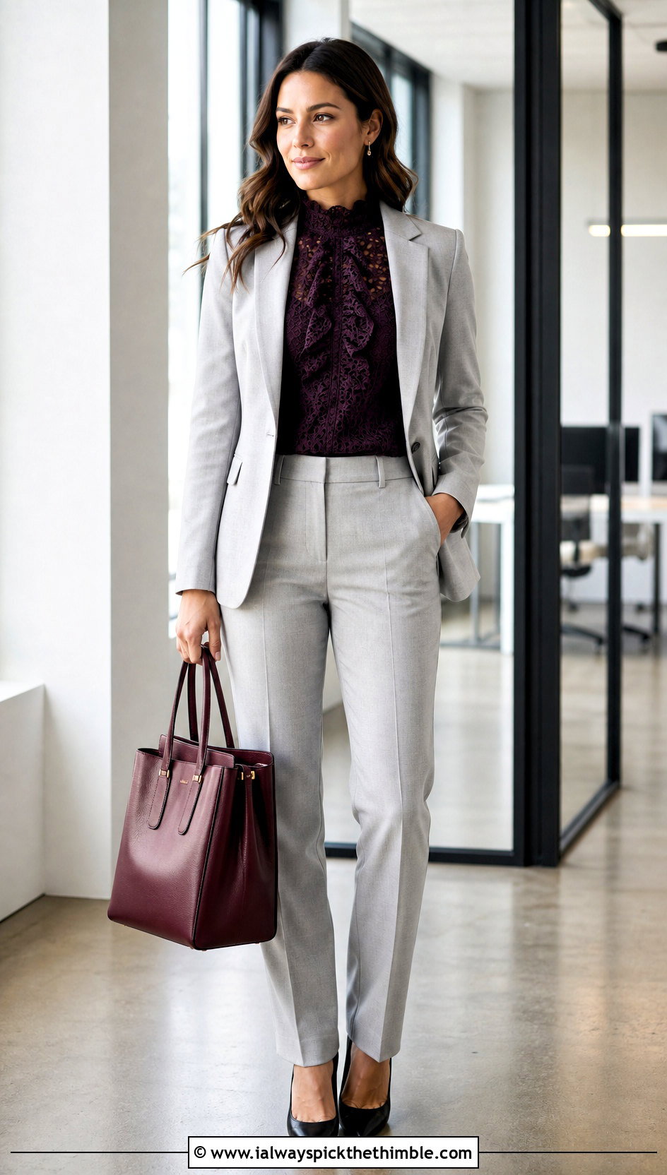High Neck Crochet Ruffle Top With Tailored Suit - 25 crochet ruffle top outfit ideas