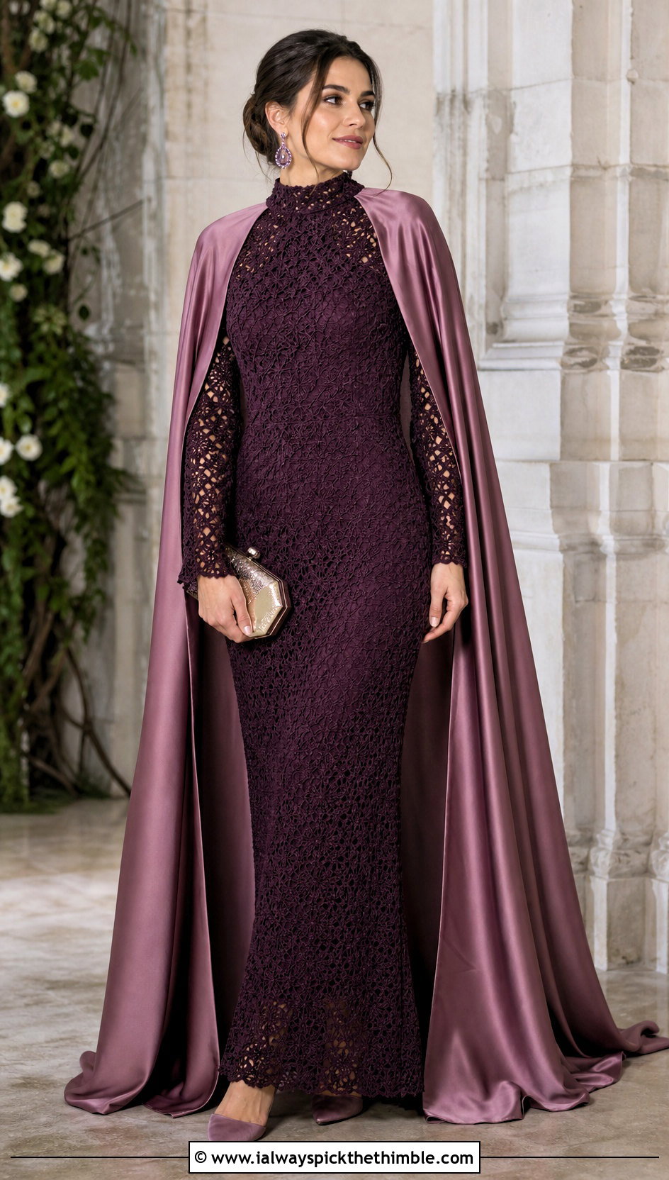 High Neck Crochet Wedding Dress With Satin Cape - 25 crochet wedding dress outfit ideas