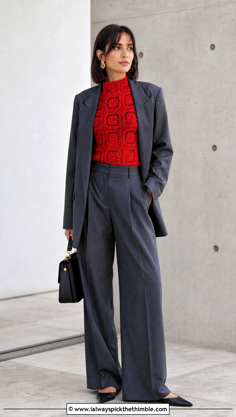 High Neck Granny Square Tank Top With Trouser Suit - 20 Crochet Granny Square Tank Top outfit ideas