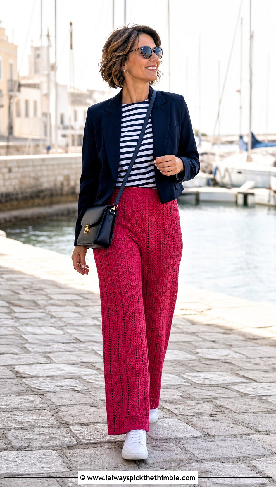High Rise Straight Crochet Trousers With Breton Top - 25 crochet trousers outfit ideas