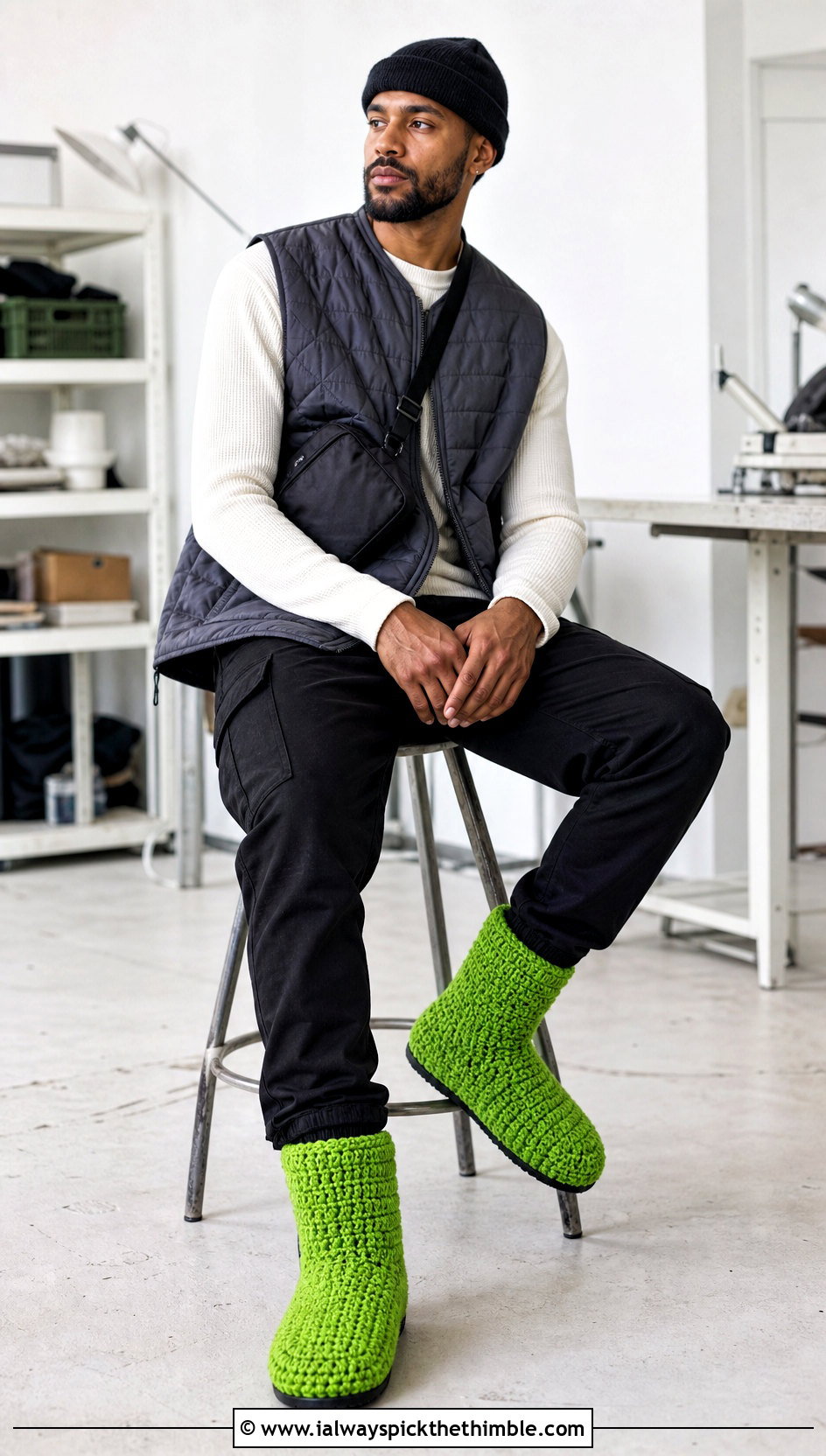 High Top Crochet Bootie Slippers With Cargo Pants - 25 mens crochet slippers outfit ideas