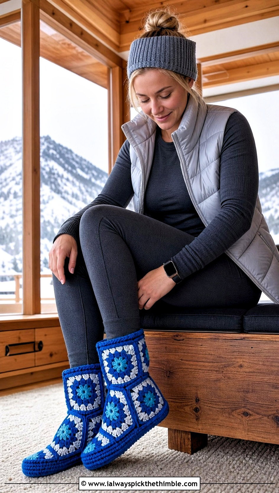 High Top Granny Square Slipper Socks With Thermals And A Puffer Vest - 15 Granny Square Slipper Socks outfit ideas