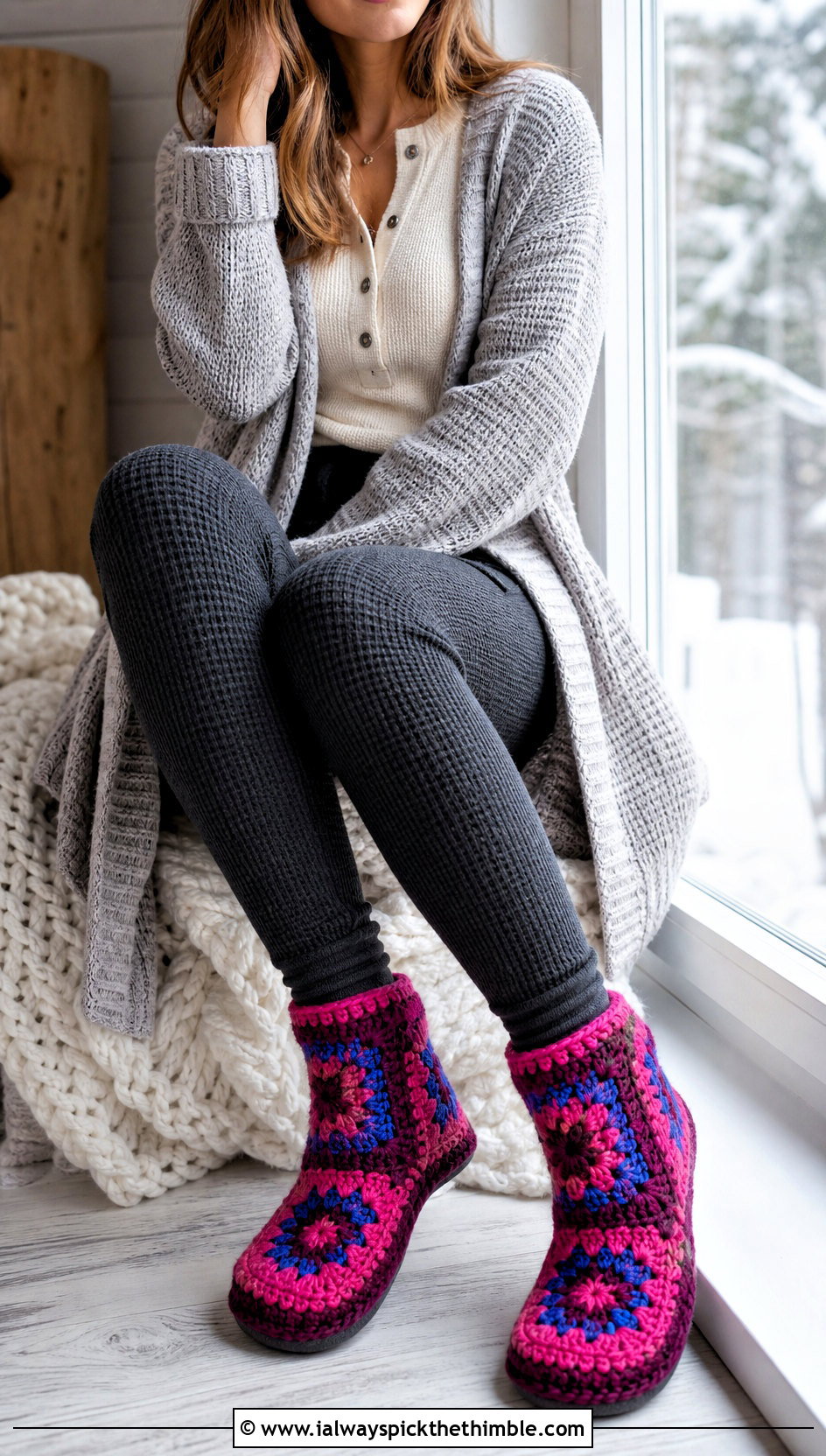 High Top Granny Square Slippers With Thermal Layers - 20 Crochet Granny Square Slippers outfit ideas