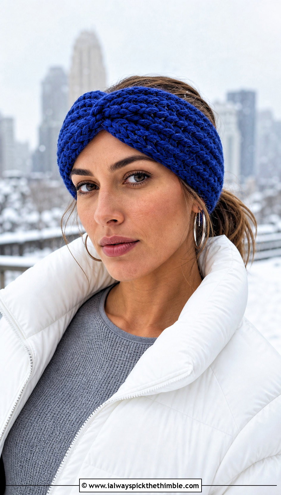 Highland Twist Wool Ease Thick And Quick Crochet Headband With Puffer Jacket - 15 wool ease thick and quick crochet headband outfit ideas