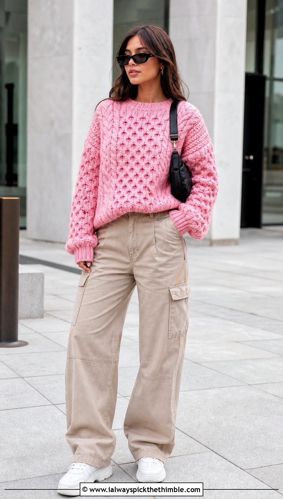 Honeycomb Cable Celtic Sweater With Cargo Pants - 15 Crochet Celtic Sweater outfit ideas