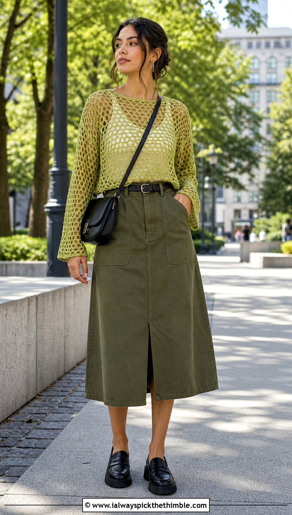 Honeycomb Mesh Crochet Top With Utility Skirt - 25 mesh crochet top outfit ideas