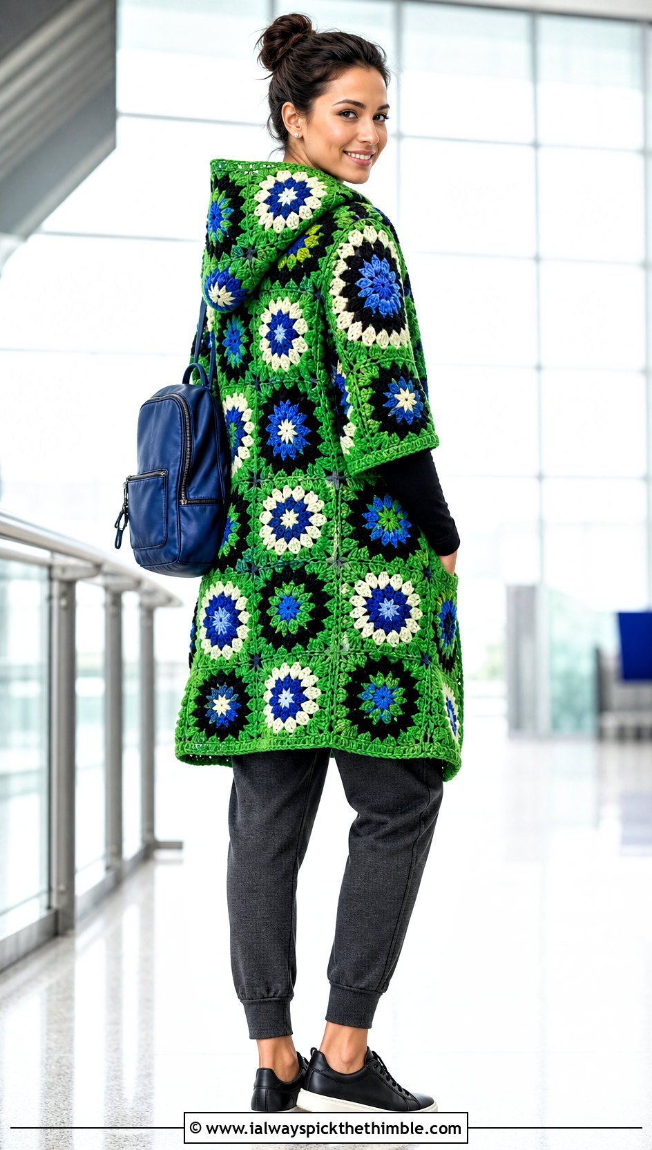 Hooded African Flower Crochet Cardigan With Joggers - 20 african flower crochet cardigan outfit ideas