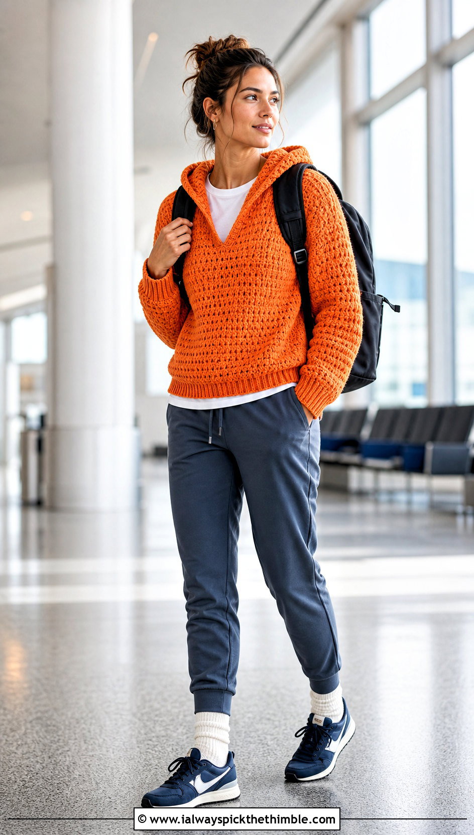 Hooded Azel Crochet Pullover With Joggers And Retro Sneakers - 20 azel crochet pullover outfit ideas