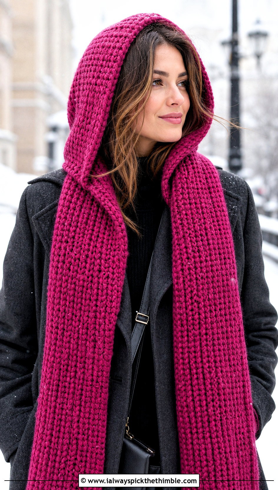 Hooded Brioche Crochet Scarf With Tailored Coat - 20 Brioche Crochet Scarf outfit ideas