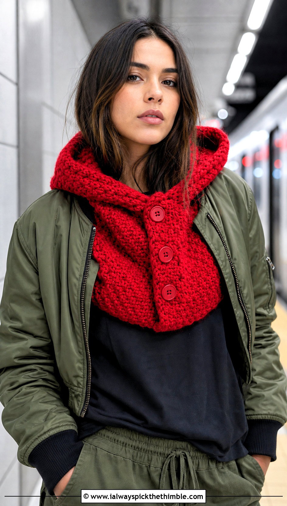 Hooded Button Cowl With Cargo Pants - 20 crochet button cowl outfit ideas