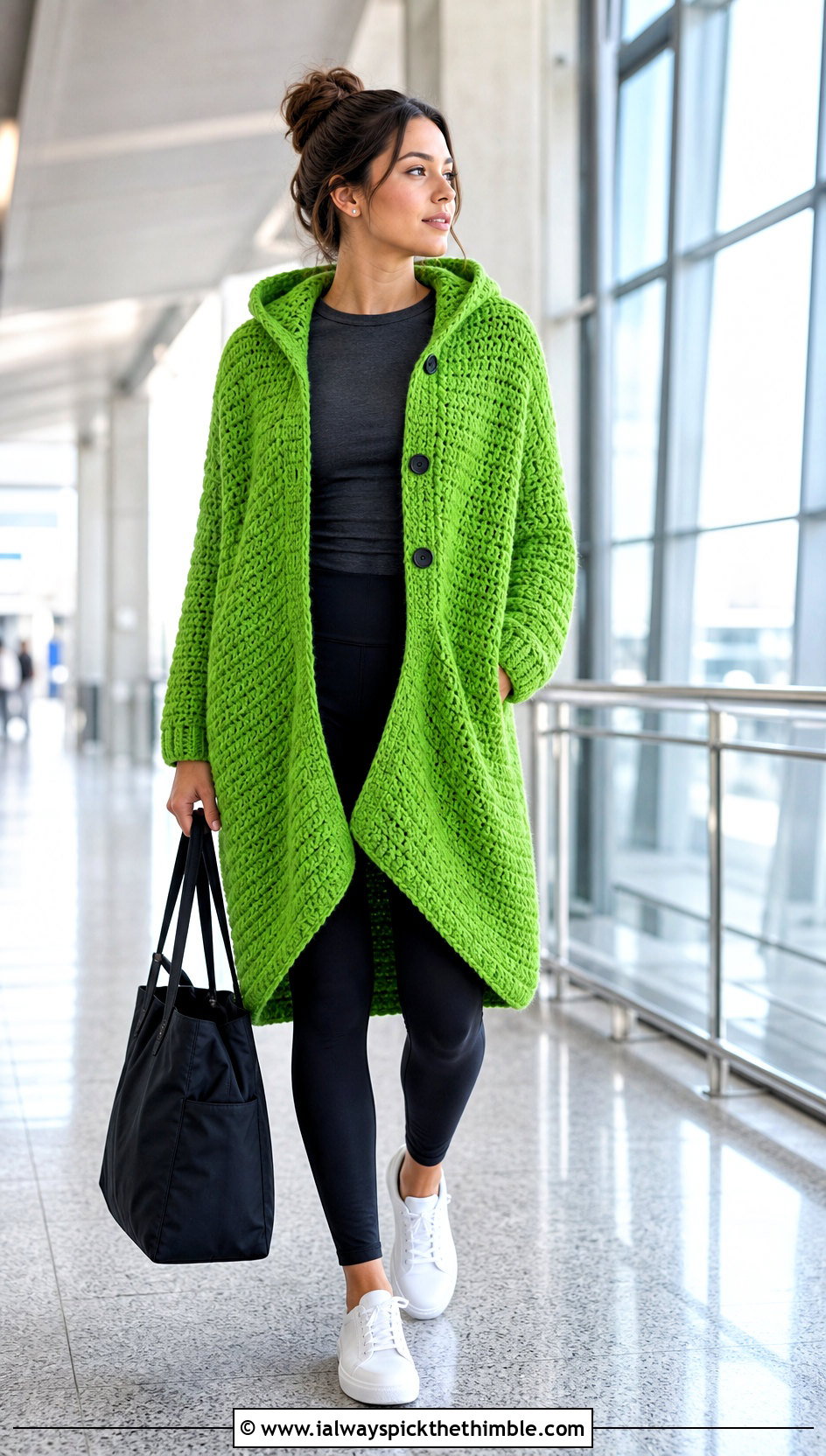 Hooded Buttoned Crochet Wrap With Leggings - 15 Buttoned Crochet Wrap outfit ideas
