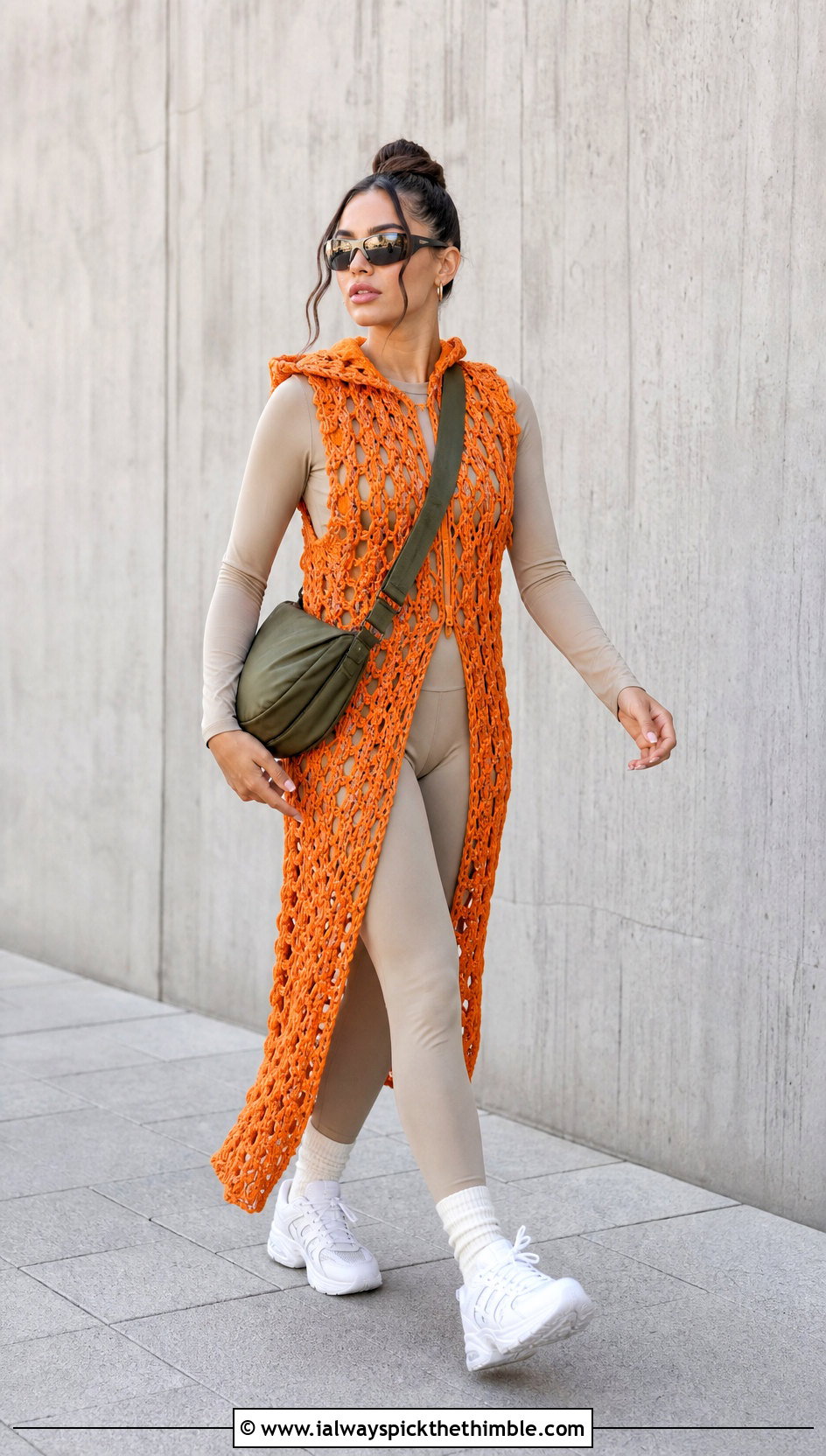 Hooded Chain Dress With Chunky Sneakers - 20 Crochet Chain Dress outfit ideas