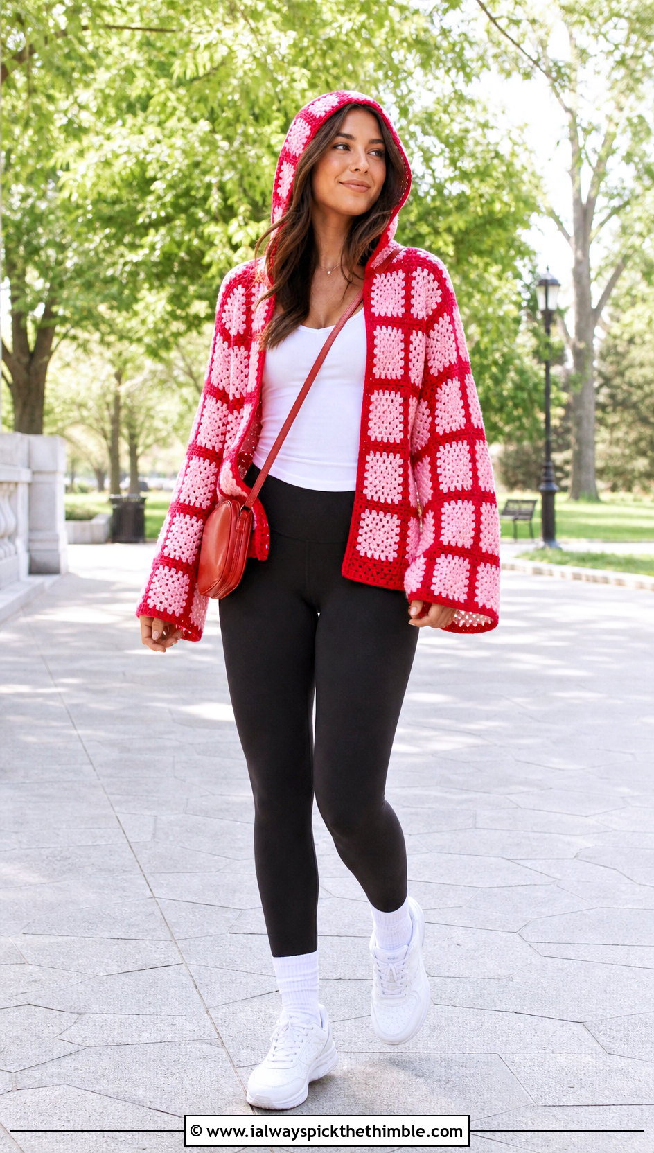 Hooded Checkered Crochet Cardigan With Leggings - 20 Checkered Crochet Cardigan outfit ideas