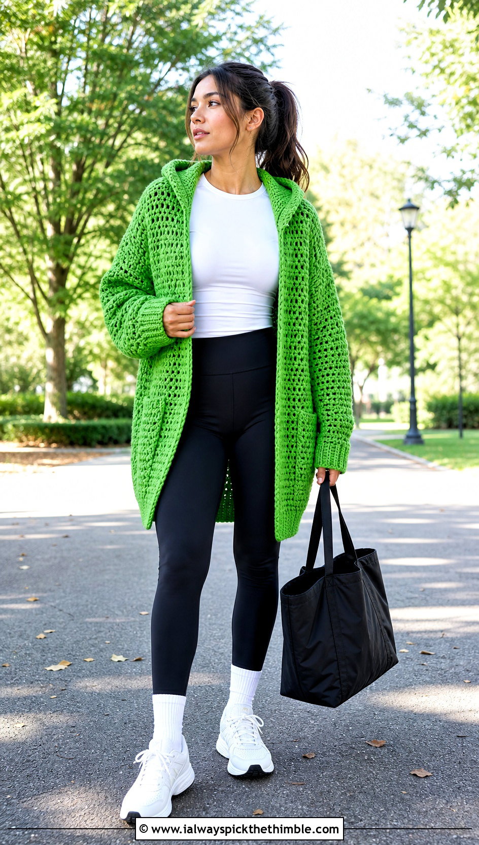 Hooded Chunky Crochet Cardigan With Leggings - 25 chunky crochet cardigan outfit ideas