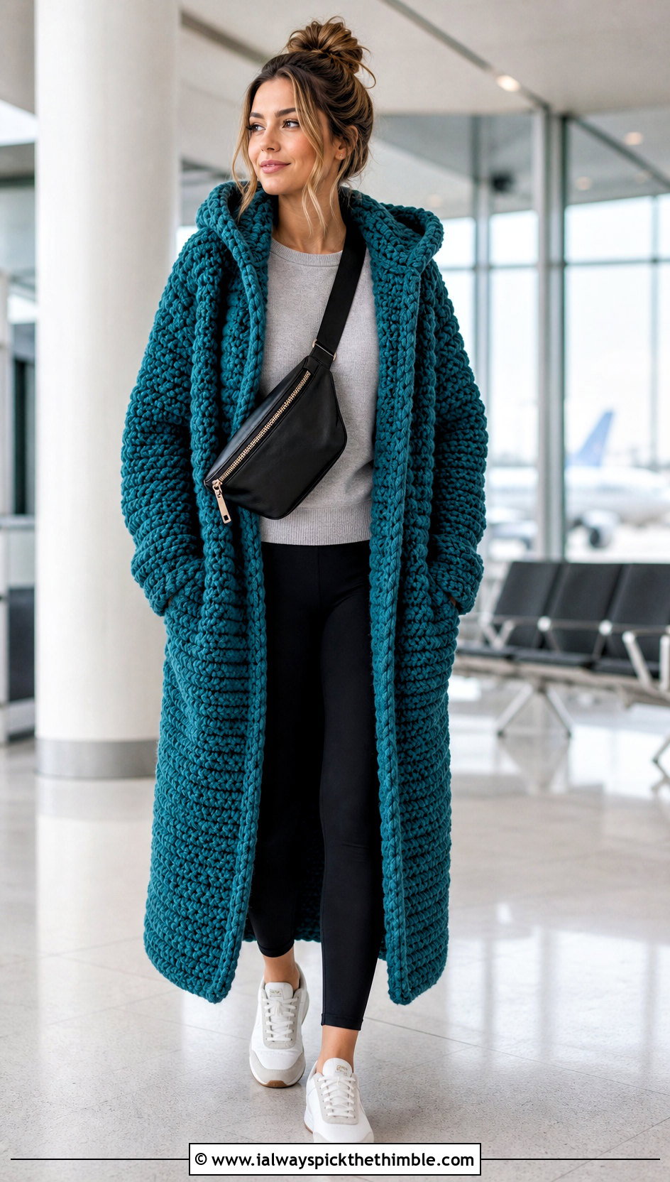 Hooded Chunky Crochet Coat With Leggings - 15 stylish crochet coat design outfit ideas