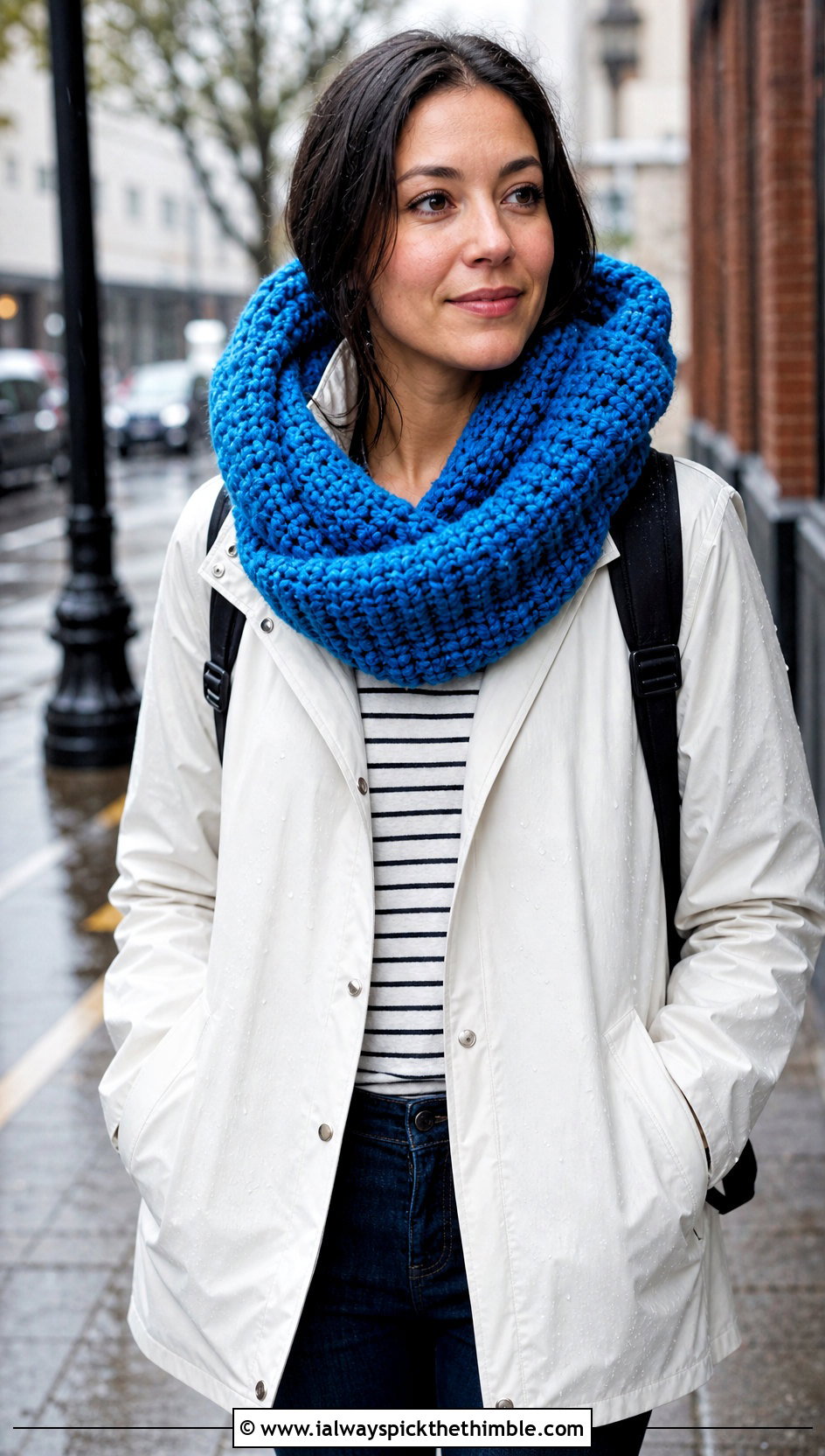 Hooded Chunky Crochet Infinity Scarf With Raincoat - 20 Chunky Crochet Infinity Scarf outfit ideas