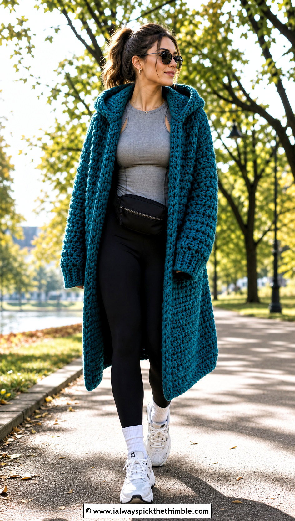 Hooded Chunky Crochet Long Cardigan With Leggings - 20 Easy Crochet Long Cardigan outfit ideas