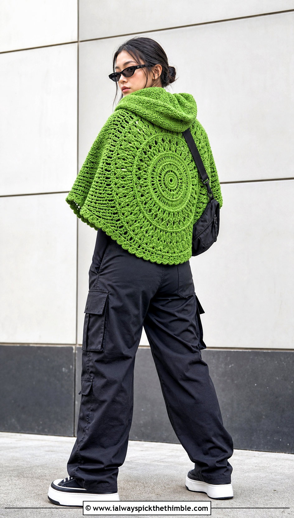 Hooded Circular Jacket With Cargo Pants - 15 Crochet Circular Jacket outfit ideas