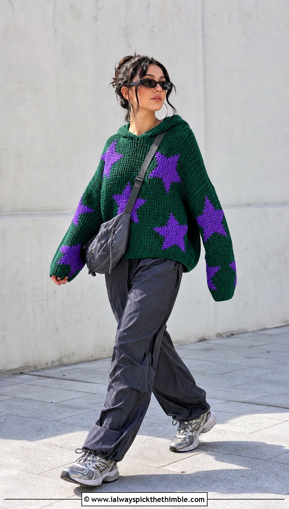 Hooded Coraline Star Crochet Sweater With Parachute Pants - 20 Coraline Star Crochet Sweater outfit ideas