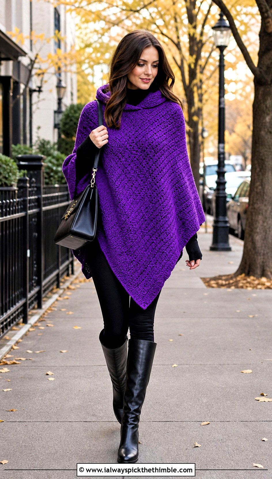 Hooded Corner To Corner Crochet Poncho With Leggings And Boots - 15 Corner To Corner Crochet Poncho outfit ideas
