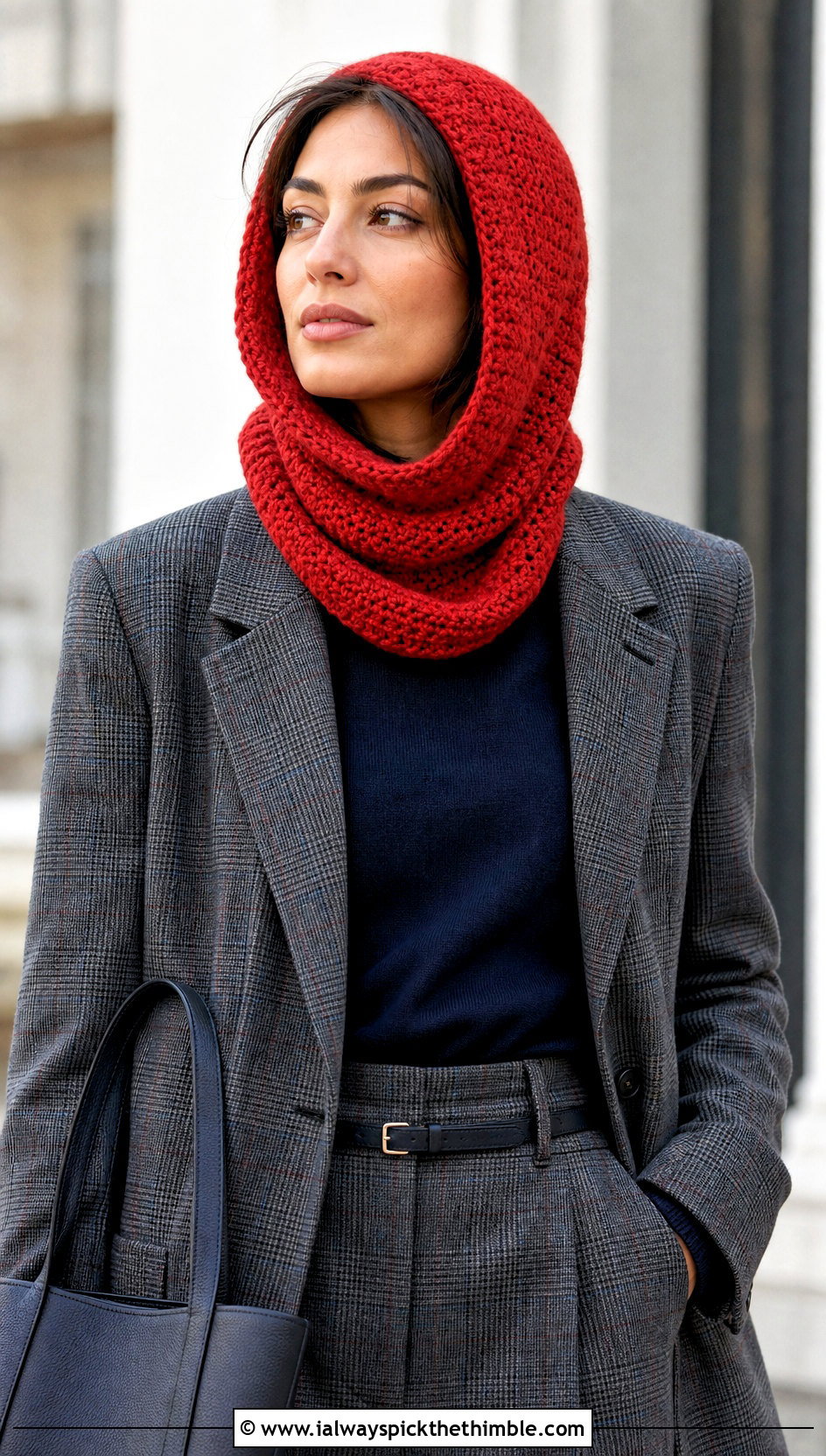 Hooded Cowl Balaclava With Blazer - 20 crochet balaclava ski mask outfit ideas