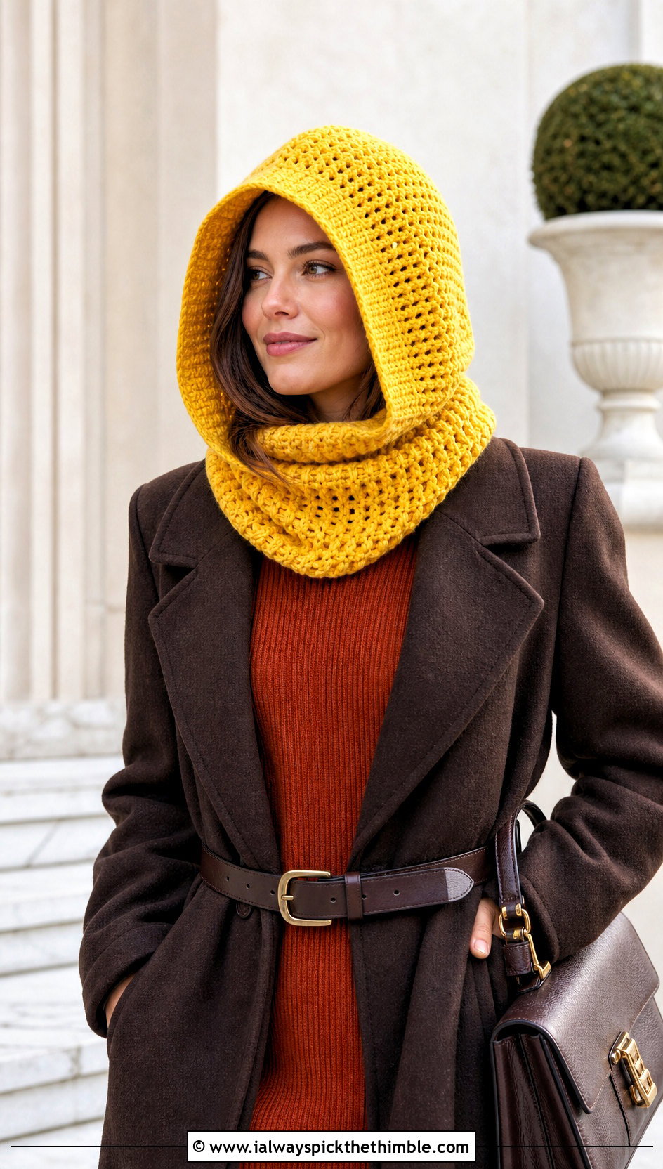 Hooded Cowl Crochet Balaclava With Sweater Dress - 20 easy crochet balaclava outfit ideas