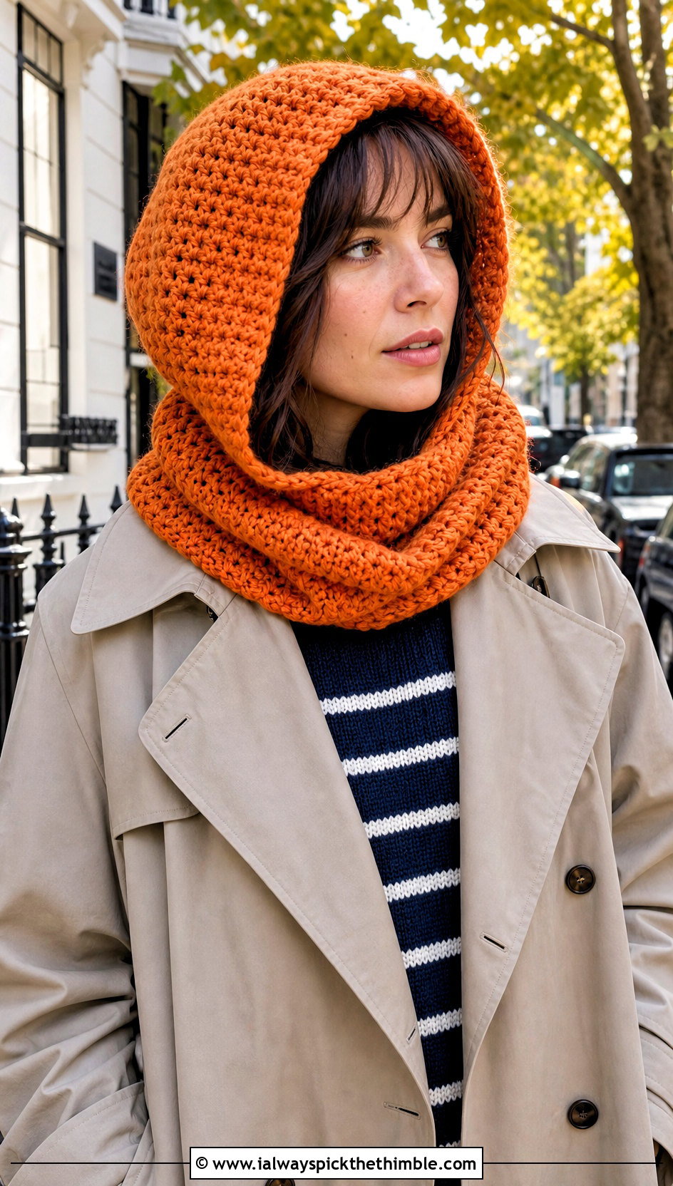 Hooded Cowl Crochet Balaclava With Trench Coat - 25 crochet balaclava outfit ideas