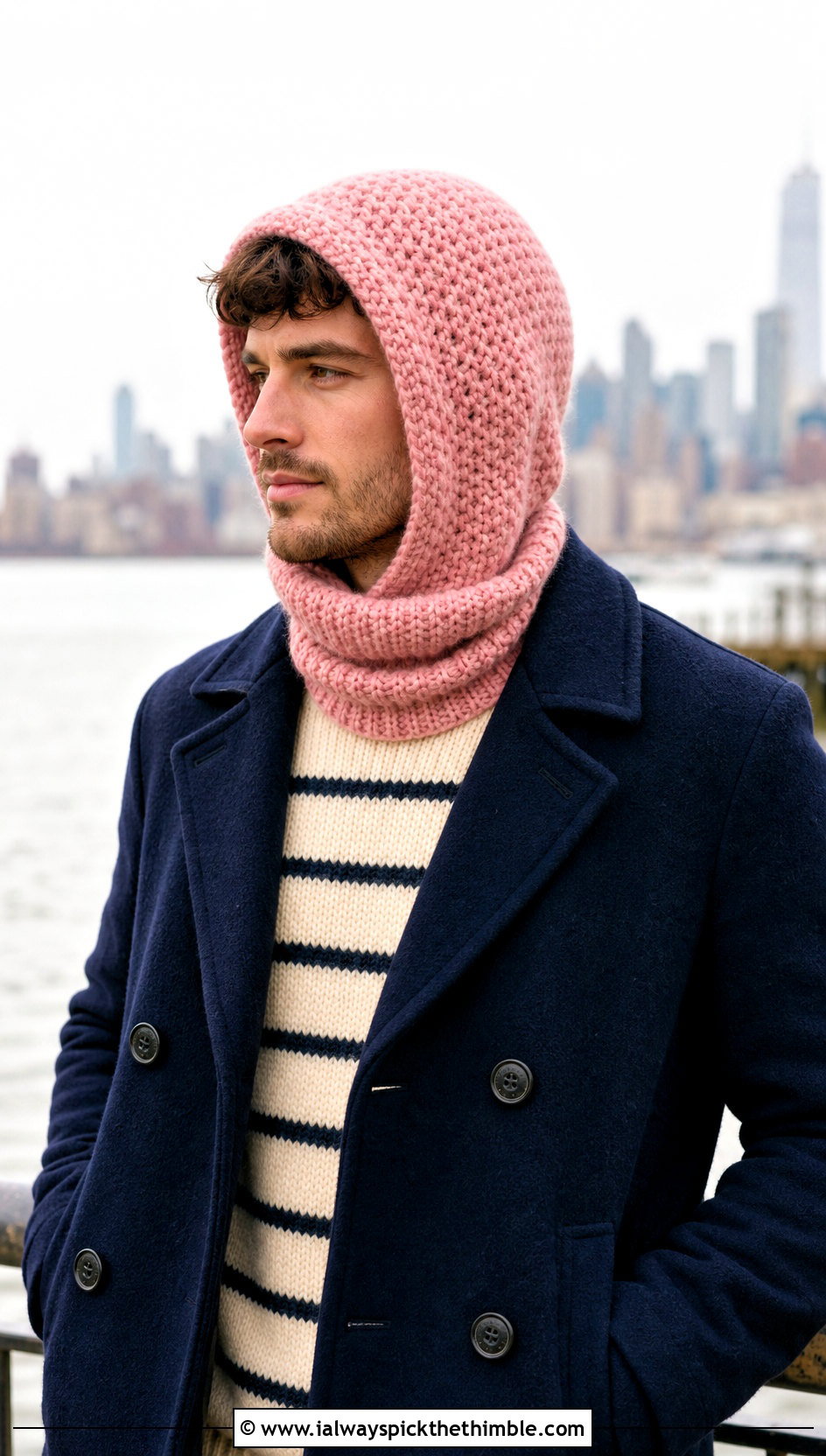 Hooded Cowl Crochet Balaclava With Wool Peacoat - 20 crochet balaclava for men outfit ideas
