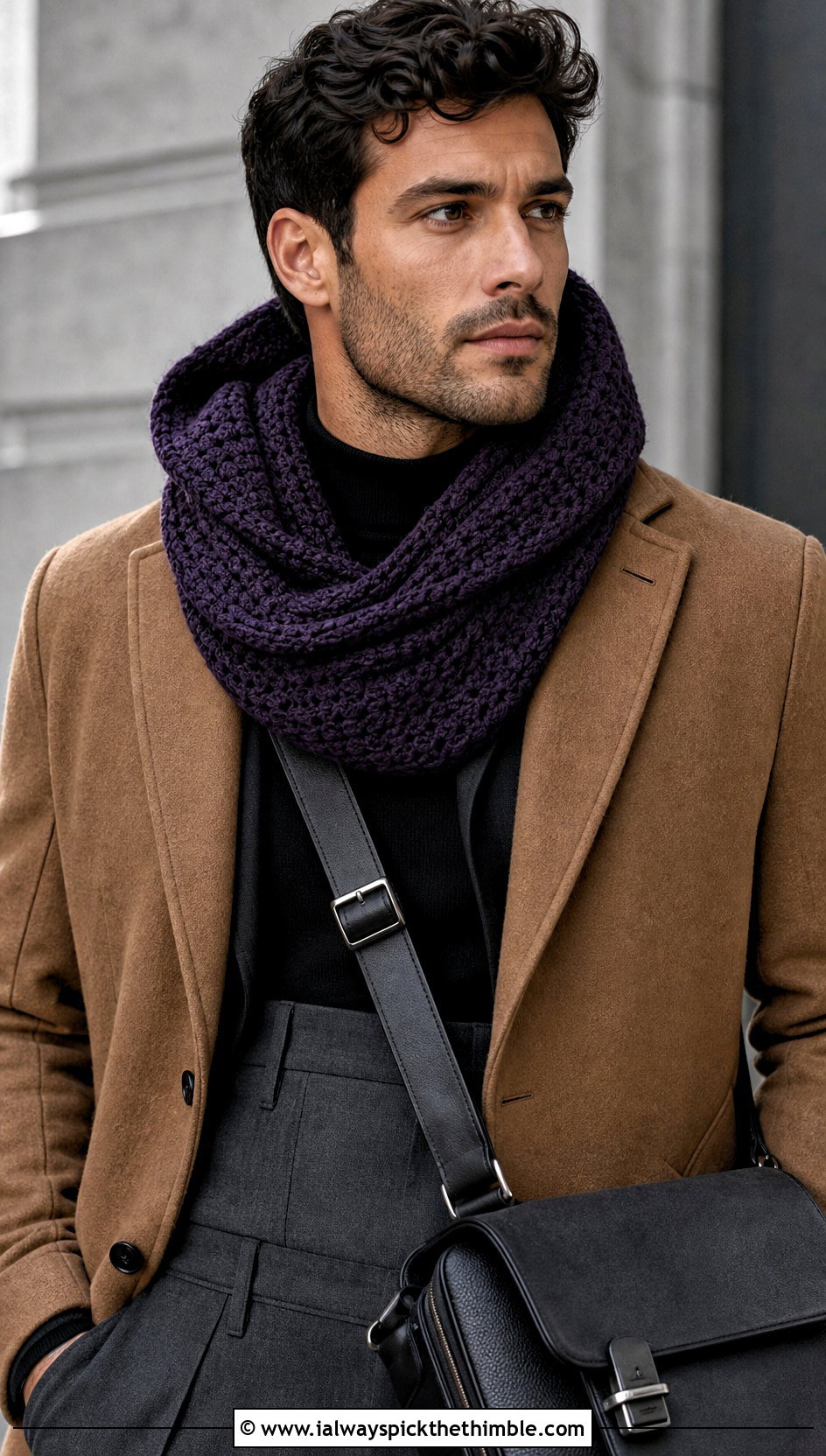 Hooded Cowl Scarf With Wool Overcoat - 20 Crochet Hooded Scarf For Men outfit ideas