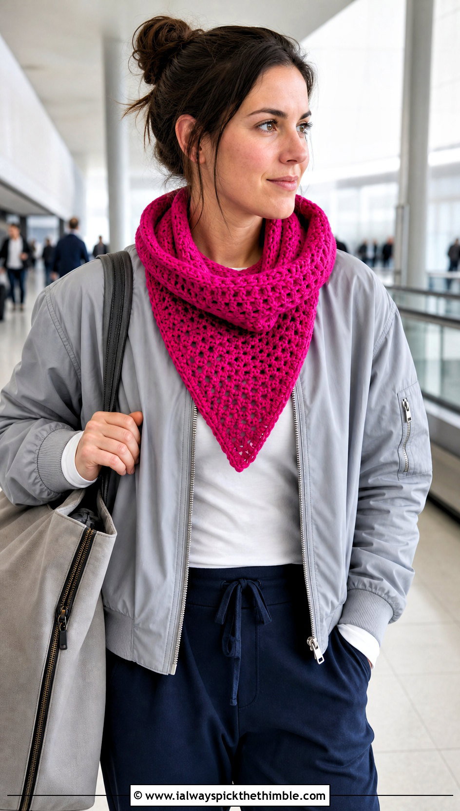 Hooded Crochet Bandana Cowl With Travel Outfit - 20 crochet bandana cowl outfit ideas