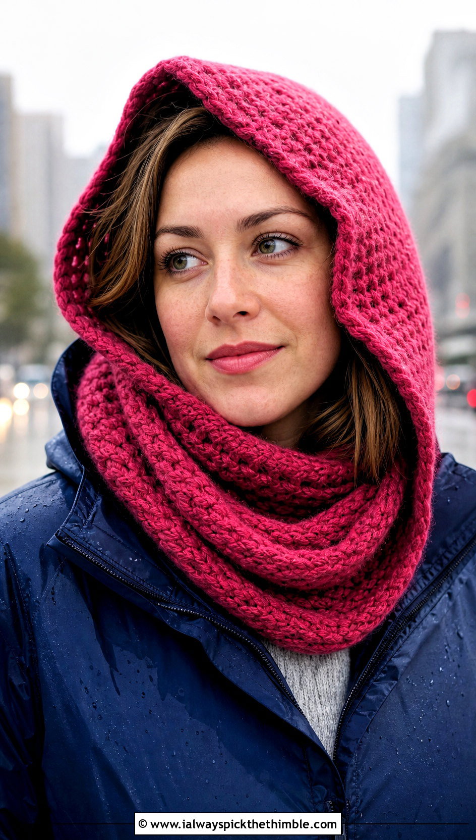 Hooded Crochet Blanket Scarf With Raincoat - 25 crochet blanket scarf outfit ideas