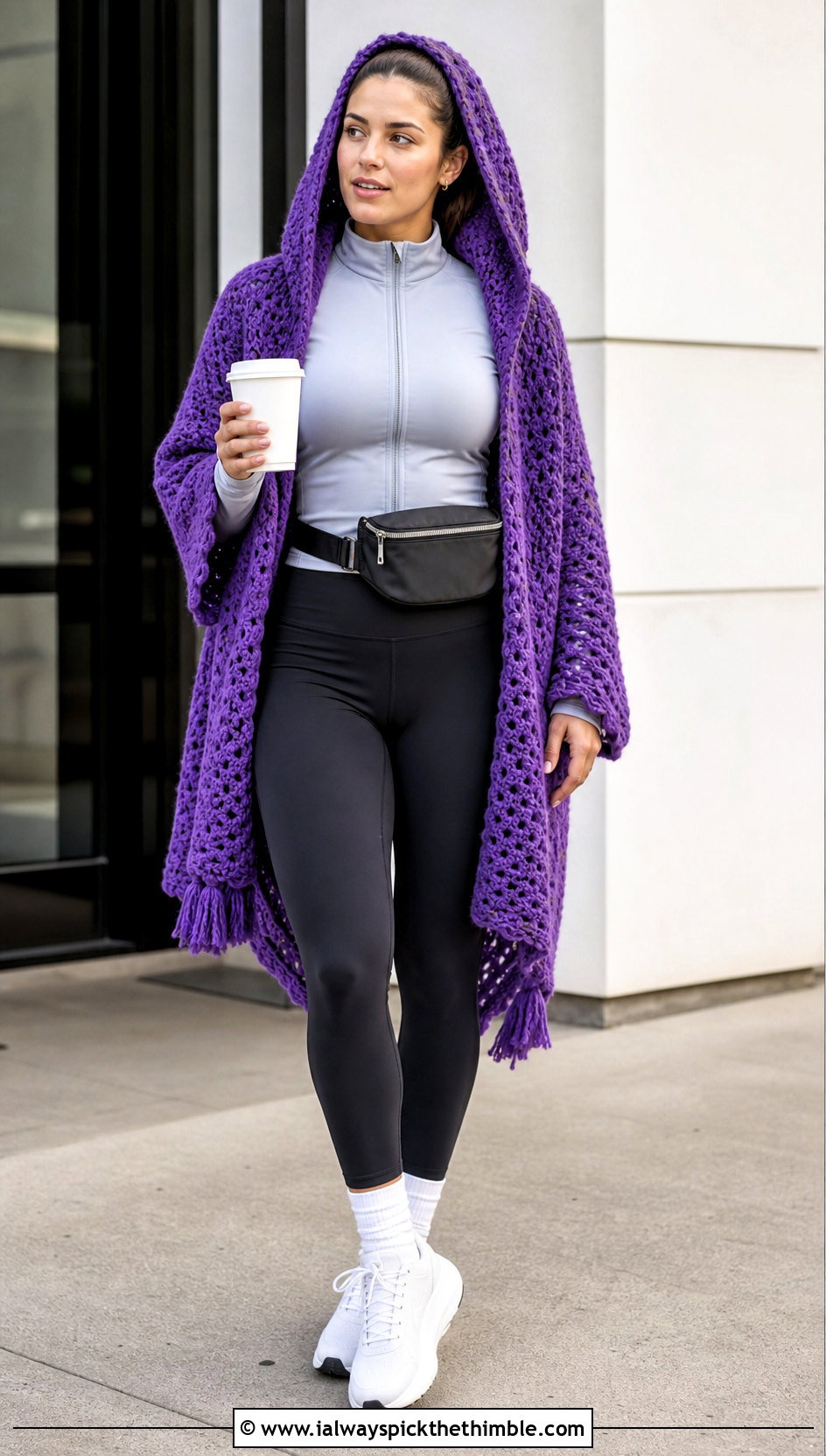 Hooded Crochet Blanket Shawl With Leggings - 15 Crochet Shawl Blanket outfit ideas