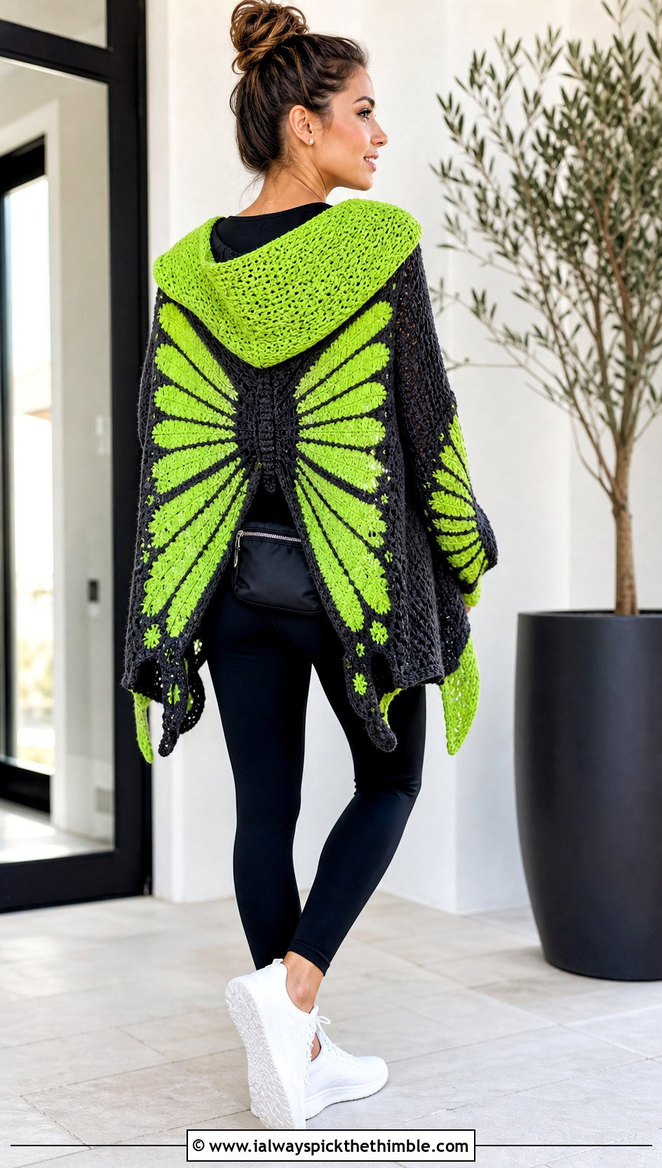 Hooded Crochet Butterfly Cardigan With Leggings - 25 crochet butterfly cardigan outfit ideas