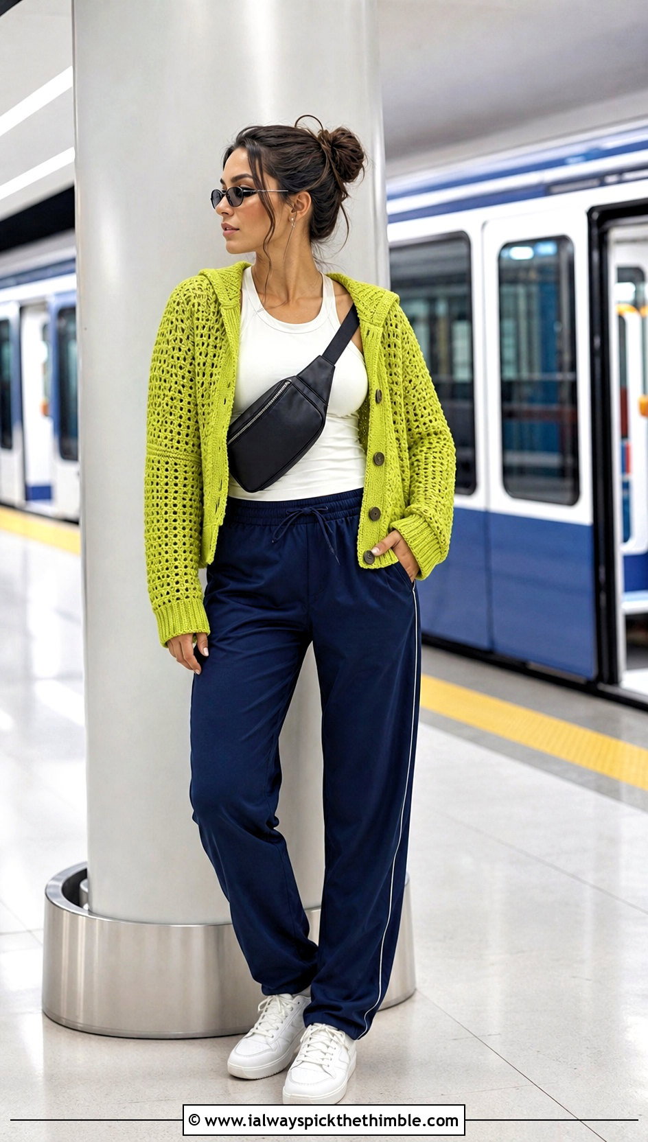 Hooded Crochet Button Down Cardigan With Track Pants - 20 crochet button down cardigan outfit ideas