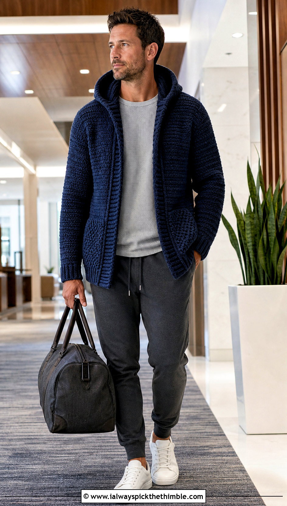 Hooded Crochet Cardigan Jacket With Joggers - 25 crochet jacket for men outfit ideas