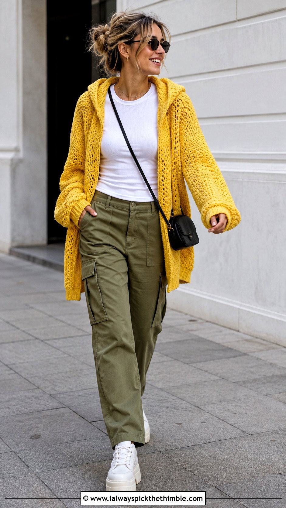 Hooded Crochet Cardigan With Cargo Pants - 25 crochet winter clothes and outfit ideas