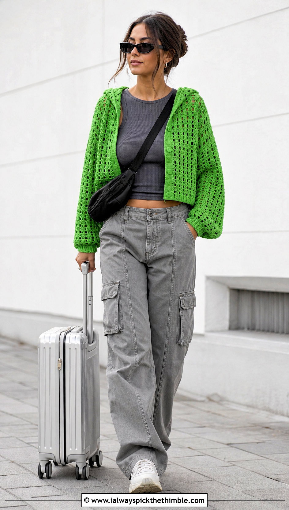 Hooded Crochet Cardigan With Cargo Pants - 25 easy crochet cardigan women outfit ideas