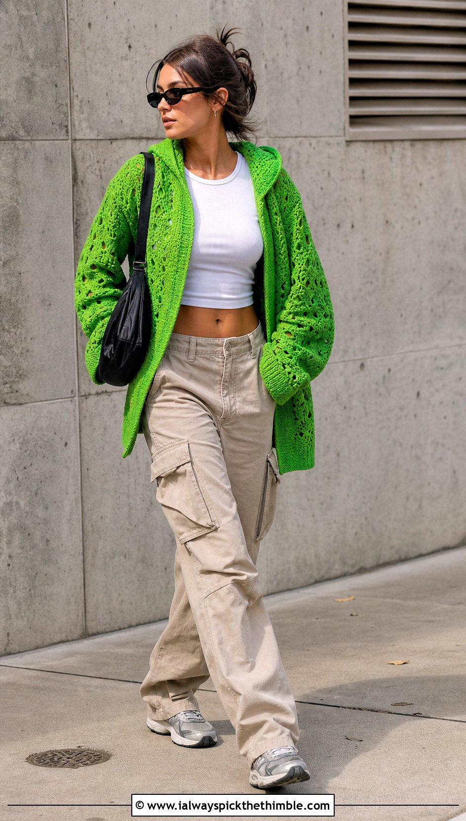 Hooded Crochet Cardigan With Cargo Pants - 15 Crochet Womens Cardigan Sweater outfit ideas