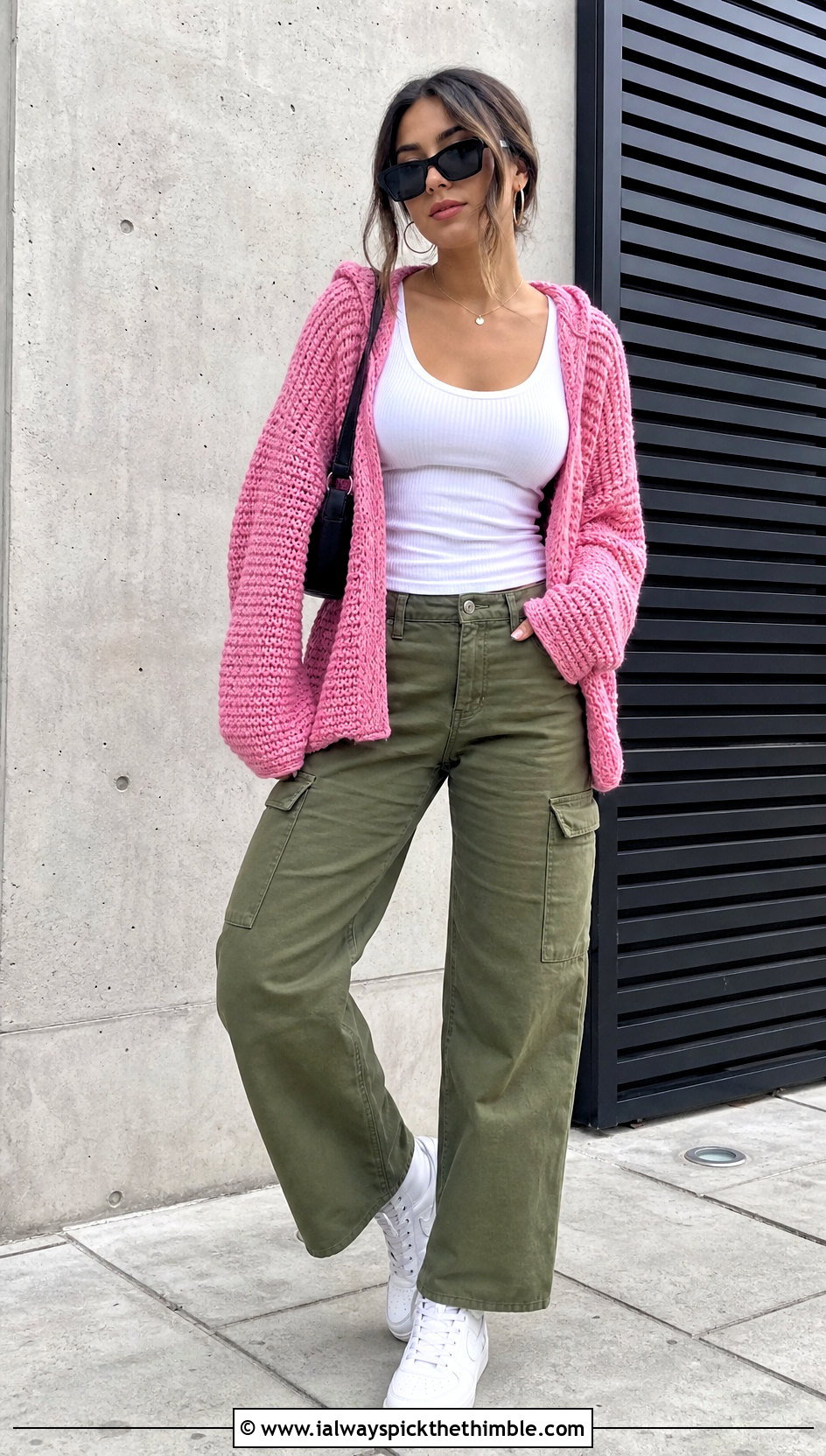 Hooded Crochet Cardigan With Cargo Pants - 15 Aesthetic Crochet Cardigan outfit ideas