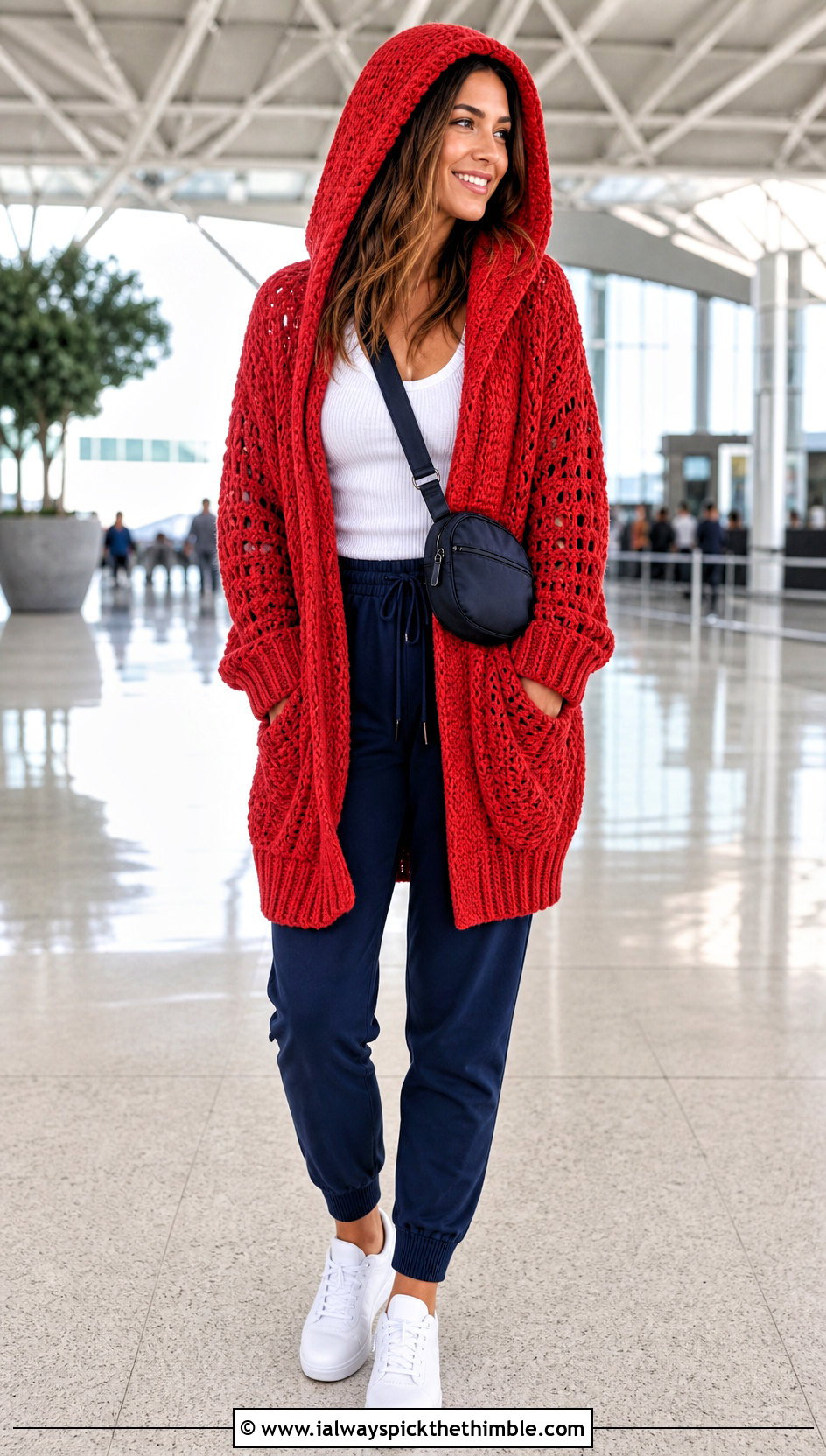 Hooded Crochet Cardigan With Joggers - 15 very easy crochet cardigan outfit ideas