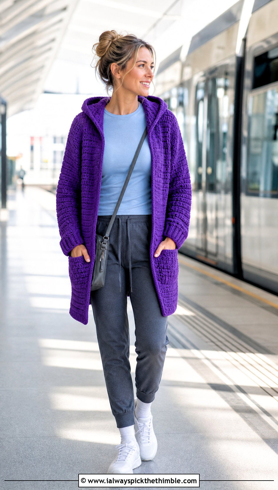 Hooded Crochet Cardigan With Joggers - 20 Autumn Crochet Cardigan outfit ideas