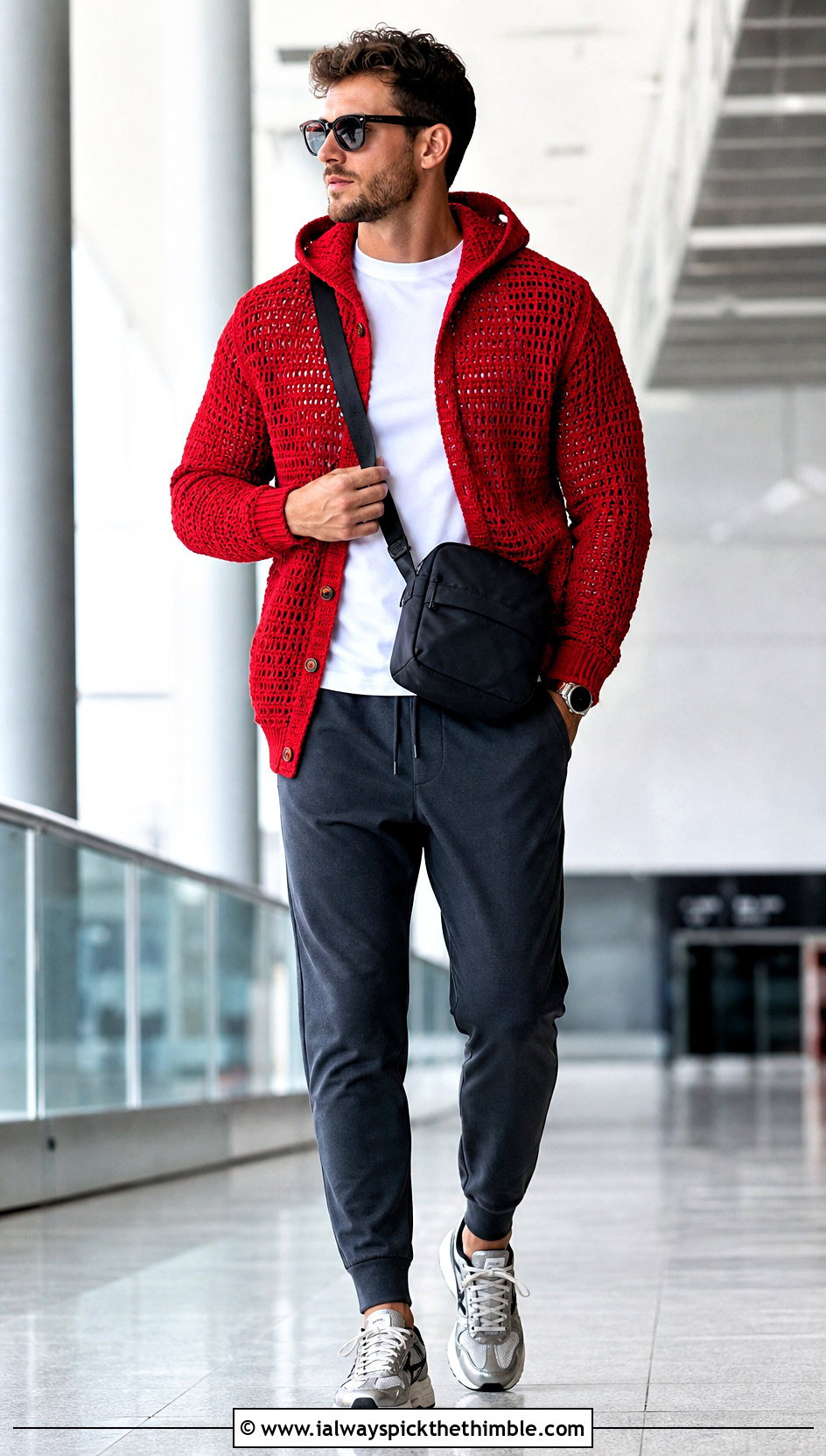 Hooded Crochet Cardigan With Joggers - 25 crochet cardigan men outfit ideas