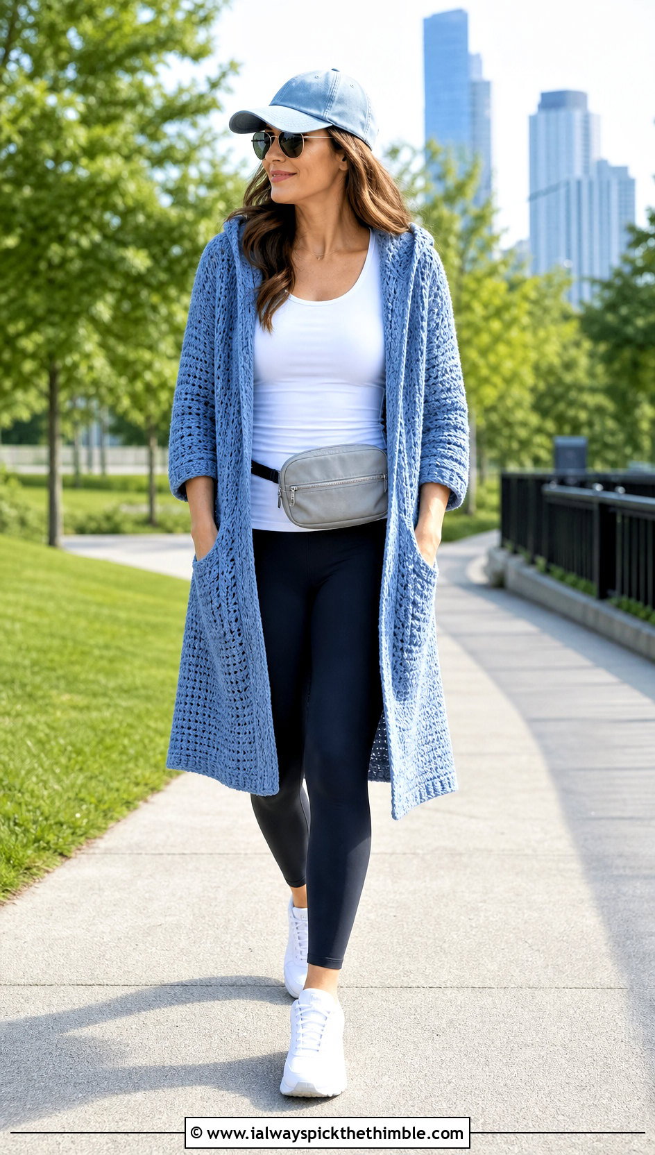 Hooded Crochet Cardigan With Leggings And Sneakers - 20 crochet for cardigans outfit ideas