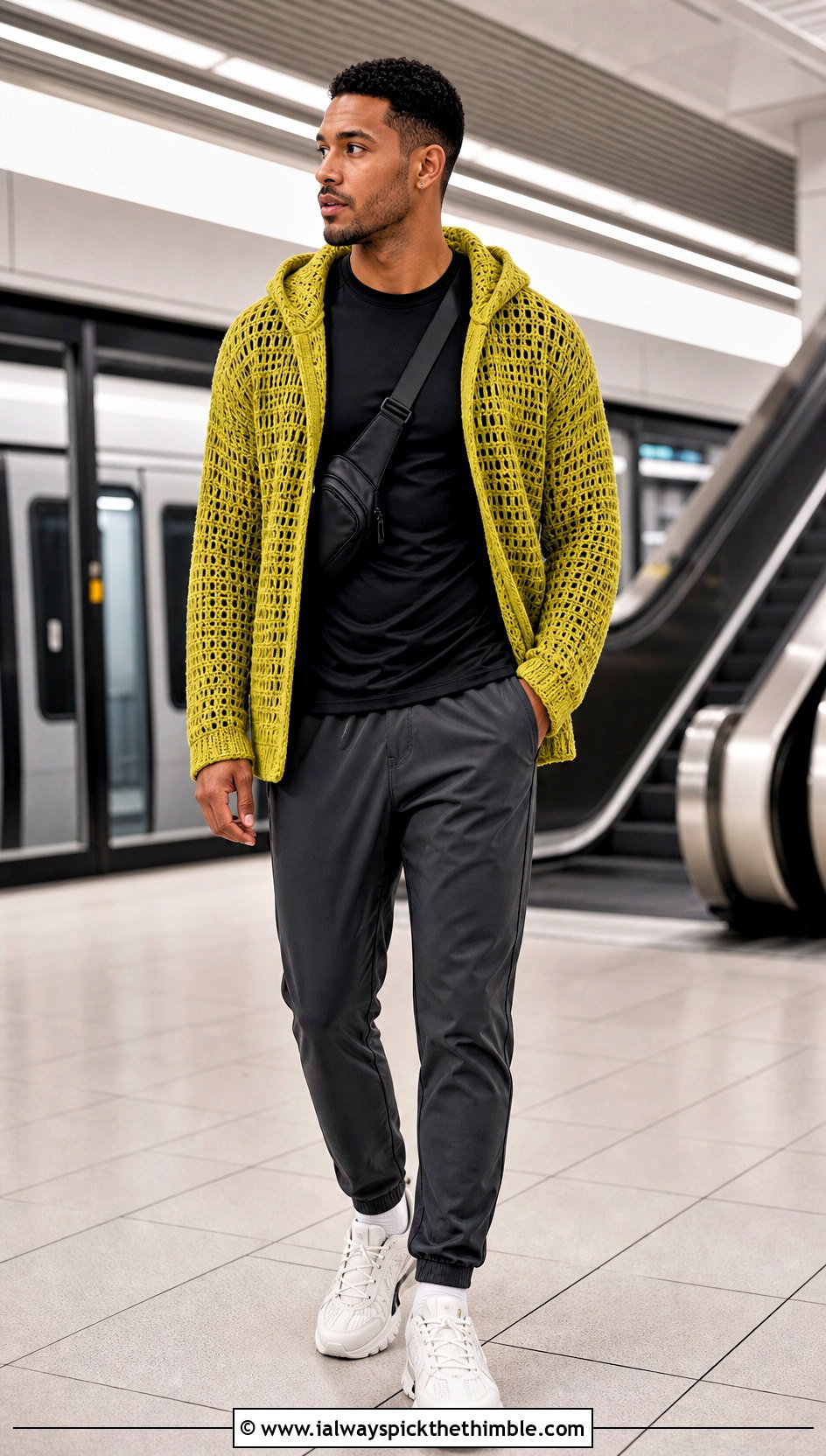 Hooded Crochet Cardigan With Track Pants - 20 mens crochet cardigan sweater outfit ideas