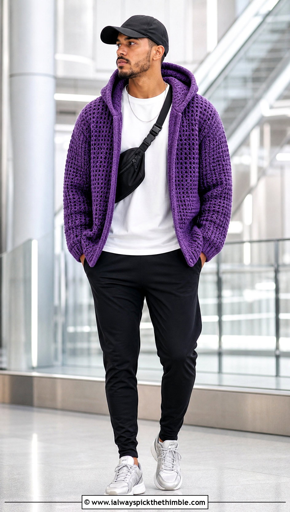 Hooded Crochet Cardigan With Track Pants - 20 men's crochet cardigan outfit ideas