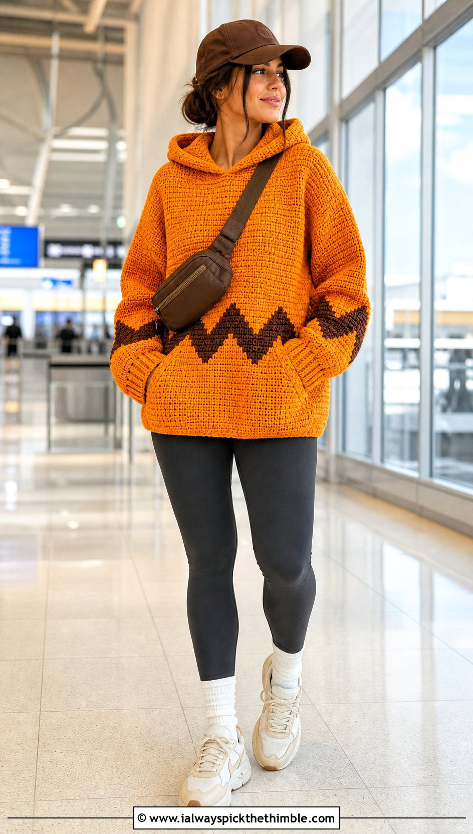 Hooded Crochet Charlie Brown Sweater With Leggings - 15 Crochet Charlie Brown Sweater outfit ideas