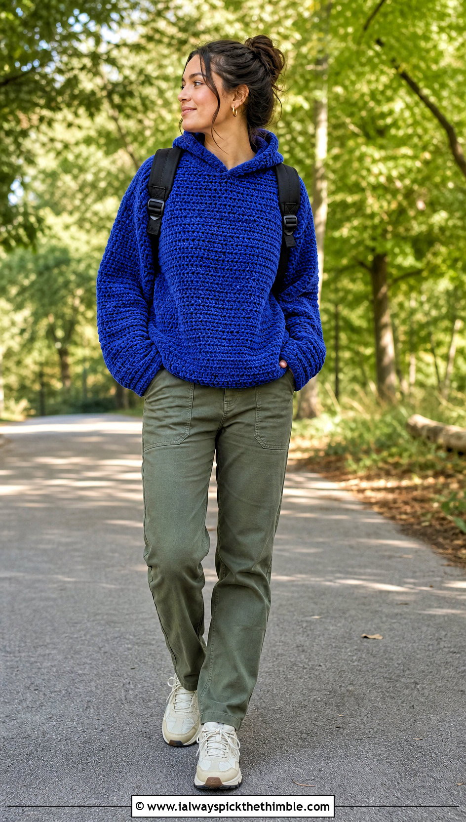 Hooded Crochet Chenille Sweater With Utility Pants - 20 crochet chenille sweater outfit ideas