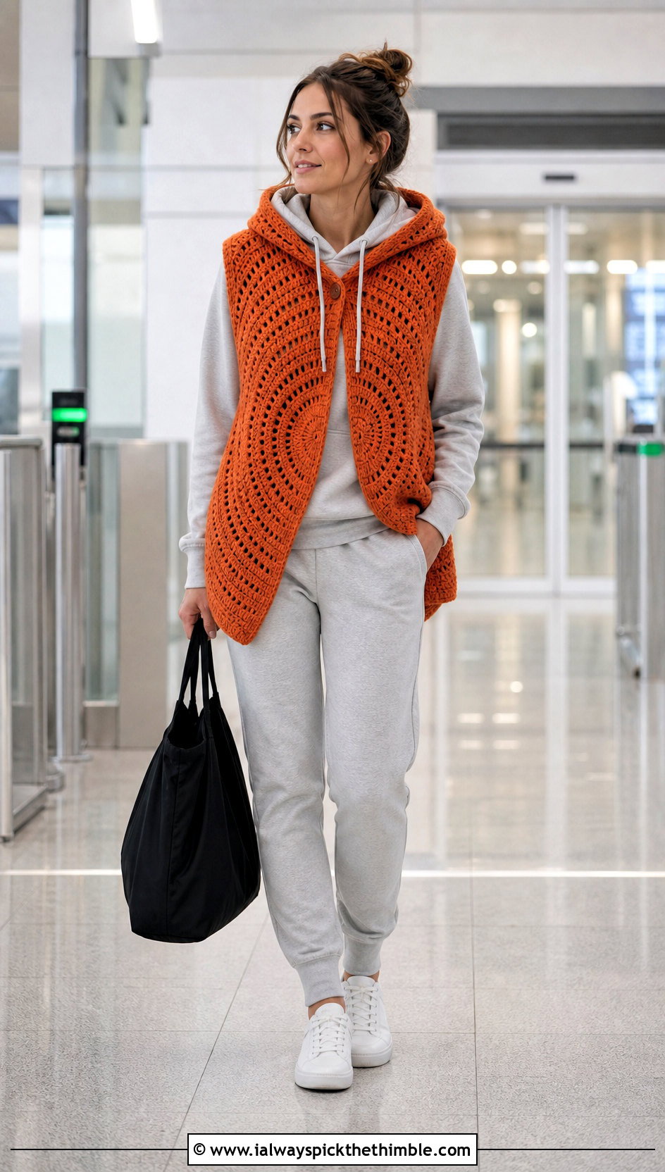 Hooded Crochet Circle Vest With Hoodie And Joggers - 25 crochet circle vest outfit ideas